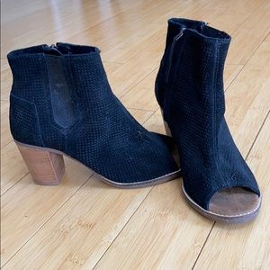 Black suede peep toe booties